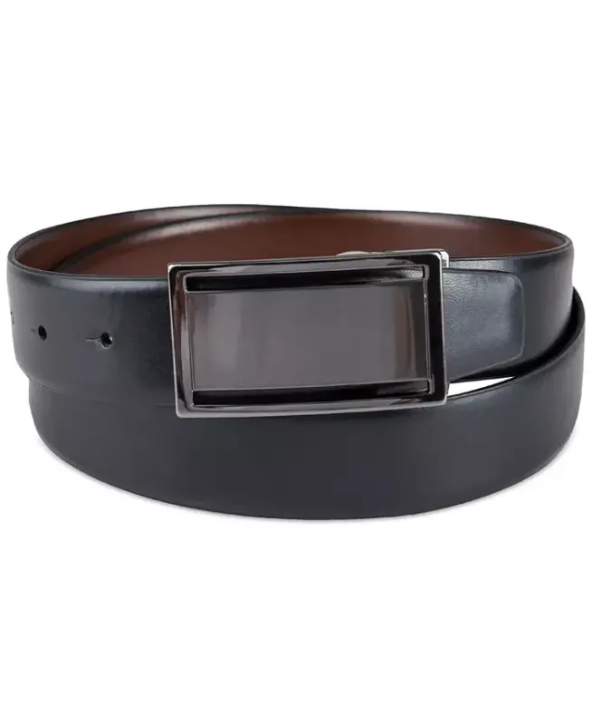 Men's Reversible Cut-Out Plaque Belt, Created for Modazone-Brown/Black - 2