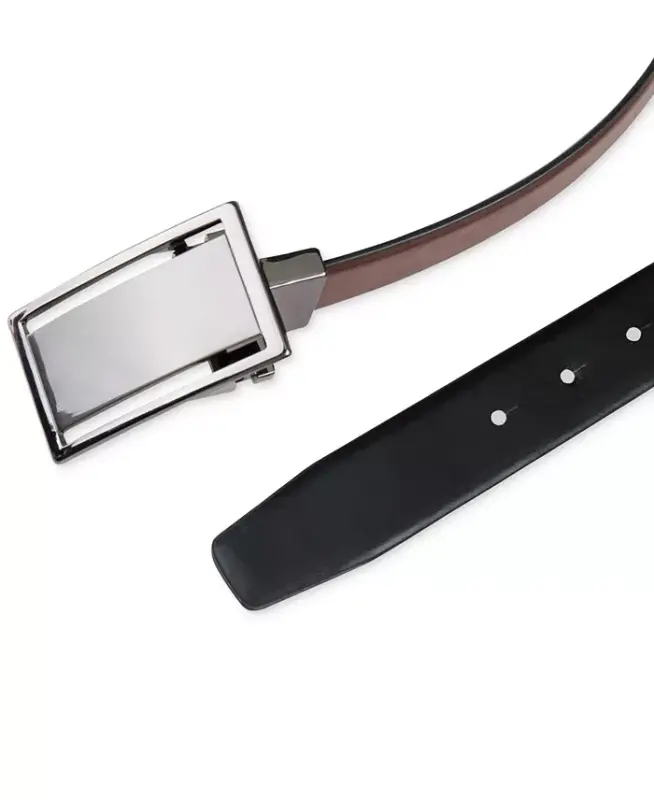 Men's Reversible Cut-Out Plaque Belt, Created for Modazone-Brown/Black - 3