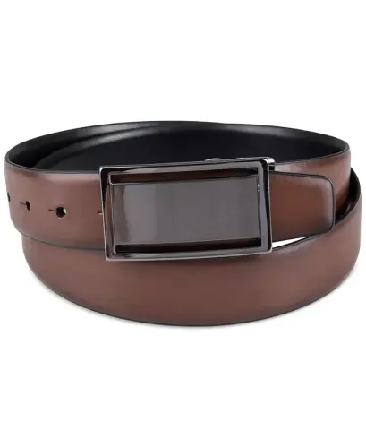 Men's Reversible Cut-Out Plaque Belt, Created for Modazone-Brown/Black - 1