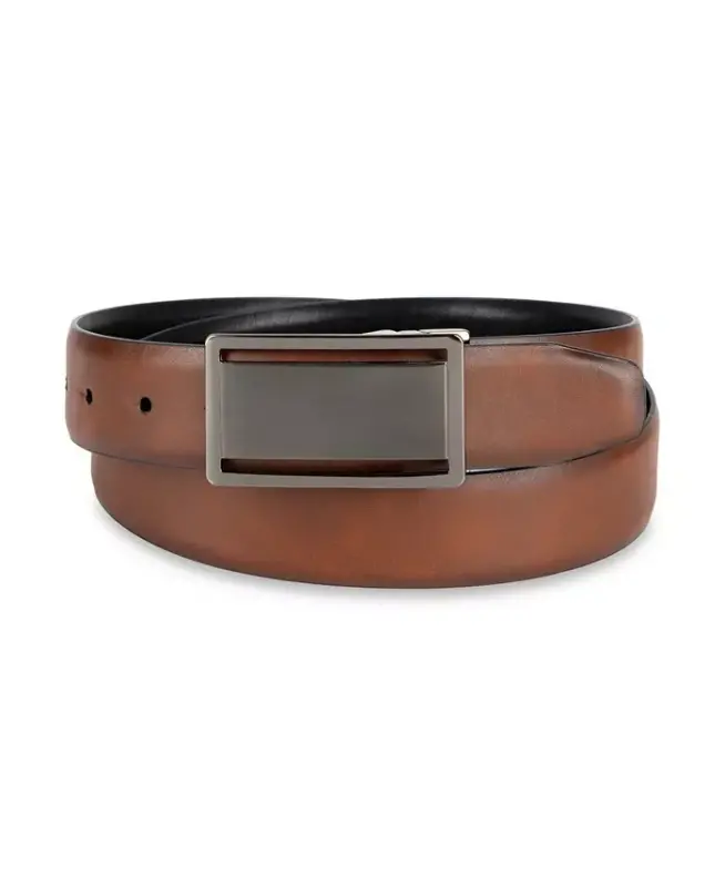 Men's Reversible Cut-Out Plaque Belt, Created for Modazone-Brown/Black - 13