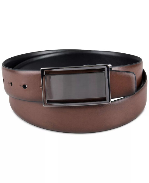 Men's Reversible Cut-Out Plaque Belt, Created for Modazone Brown/Black - 1