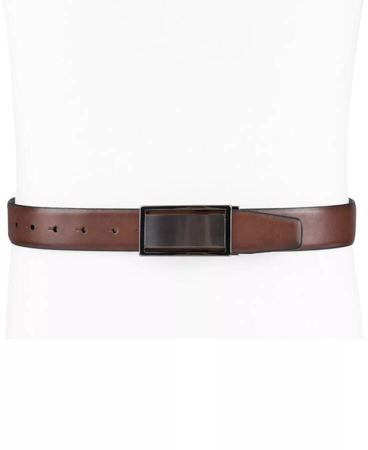 Men's Reversible Cut-Out Plaque Belt, Created for Modazone Brown/Black - 7