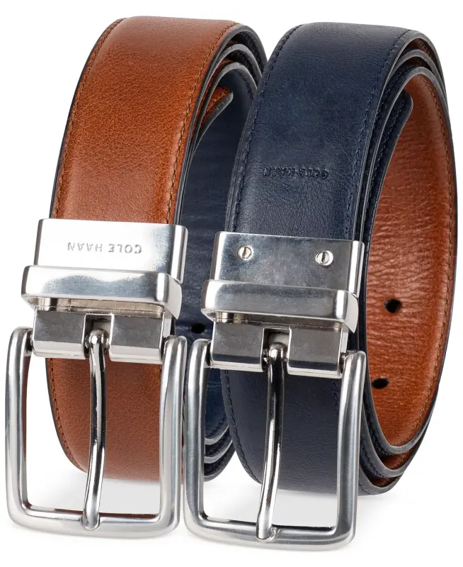 Men's Reversible Leather Dress Belt-Med Beige - 5