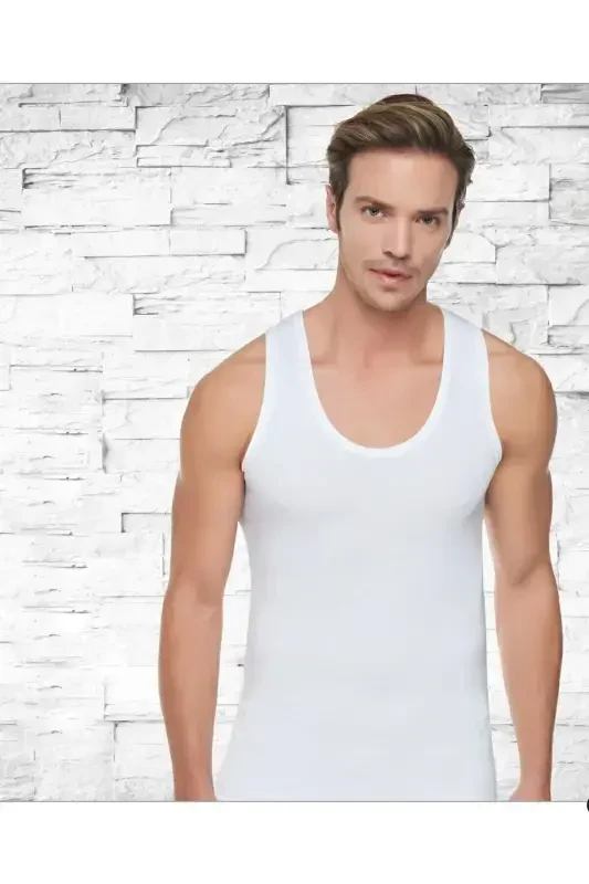 Men's Ribana (Lycra) Tank Top 6-Pack-WHITE - 1