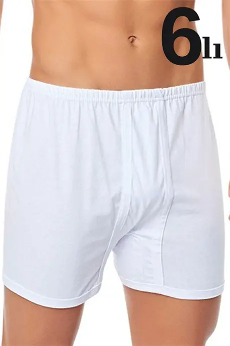 Men's Ribbed Boxer Shorts 6-Pack White 100% Cotton Jersey - BÜYÜKBEDENIZ