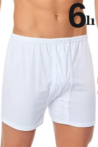 Men's Ribbed Boxer Shorts 6-Pack White 100% Cotton Jersey - 1