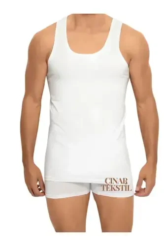 Men's Ribbed Lycra Sports Rambo Tank Top tu1-white - 1