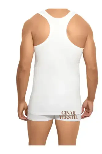 Men's Ribbed Lycra Sports Rambo Tank Top tu1-white - TUTKU (1)
