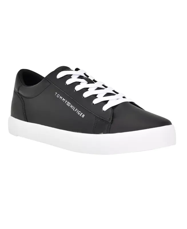 Men's Ribby Lace Up Fashion Sneakers-Black, White - 1