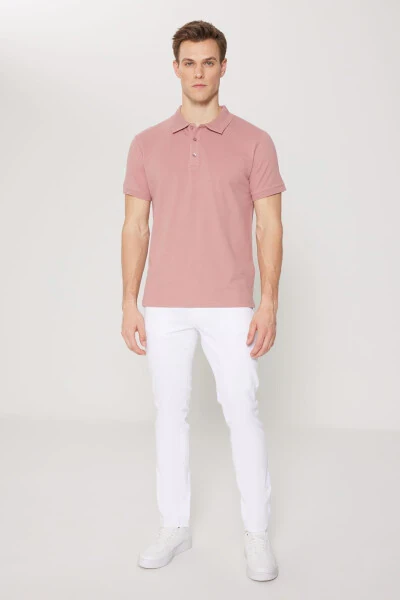 Men's Rose Ash %100 Cotton Non-Iron Pique Polo Collar Slim Fit Tapered T-Shirt - 4