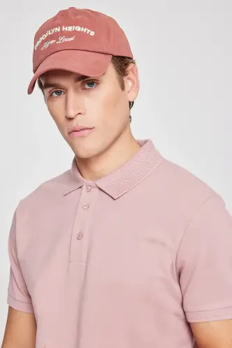 Men's Rose Ash %100 Cotton Non-Iron Pique Polo Collar Slim Fit Tapered T-Shirt - 7