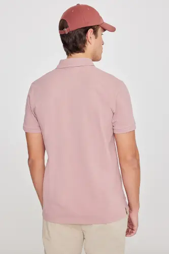 Men's Rose Ash %100 Cotton Non-Iron Pique Polo Collar Slim Fit Tapered T-Shirt - 8