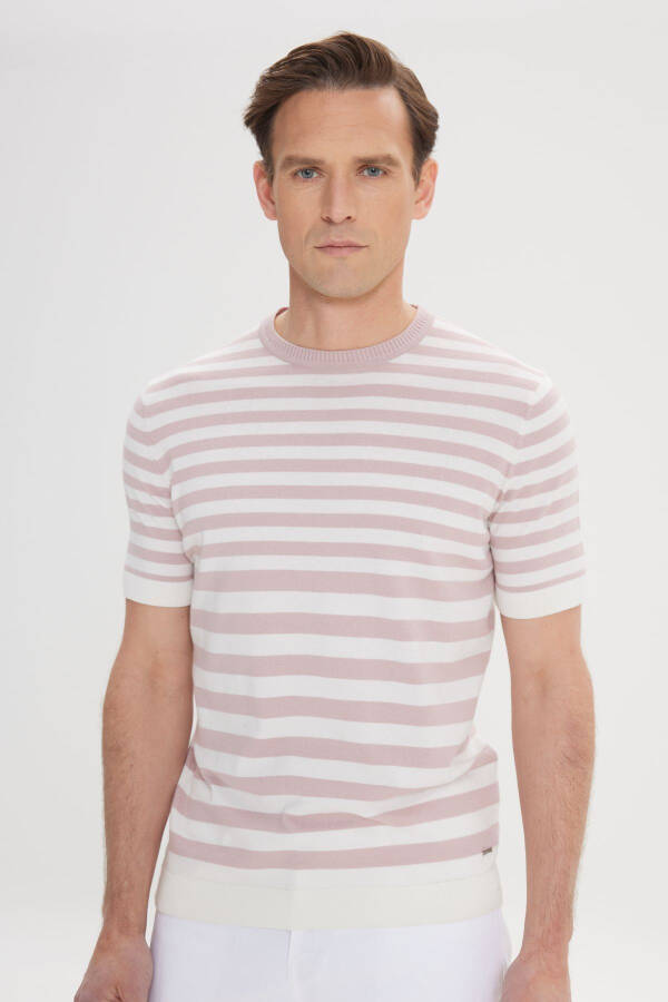 Men's Rose-Ecru Slim Fit Narrow Cut 100% Cotton - 1