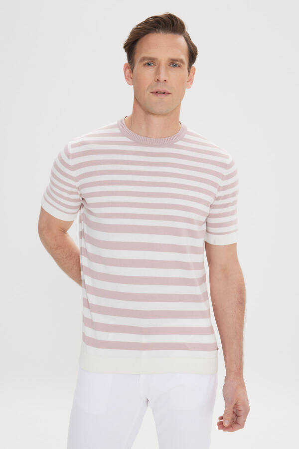Men's Rose-Ecru Slim Fit Narrow Cut 100% Cotton - 3