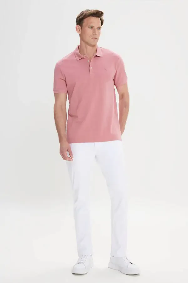 Men's Rose Slim Fit Narrow Cut Polo Collar 100% Cotton Short Sleeve T-Shirt - 2