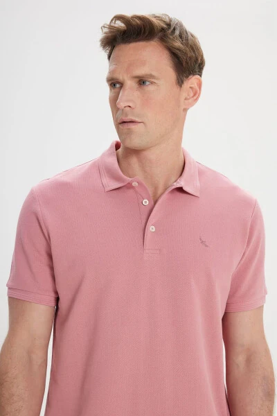 Men's Rose Slim Fit Narrow Cut Polo Collar 100% Cotton Short Sleeve T-Shirt - 3