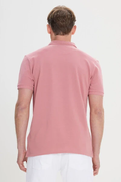 Men's Rose Slim Fit Narrow Cut Polo Collar 100% Cotton Short Sleeve T-Shirt - 4