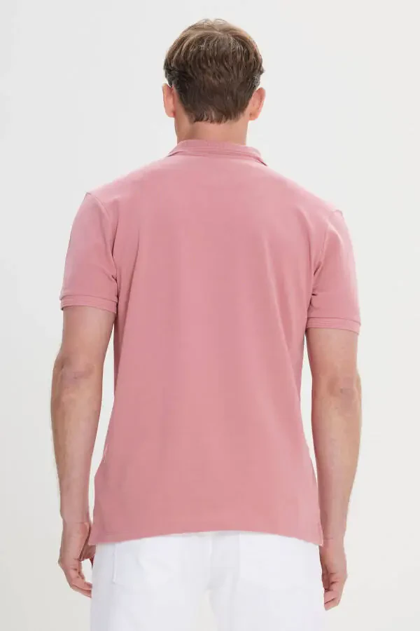 Men's Rose Slim Fit Narrow Cut Polo Collar 100% Cotton Short Sleeve T-Shirt - 4