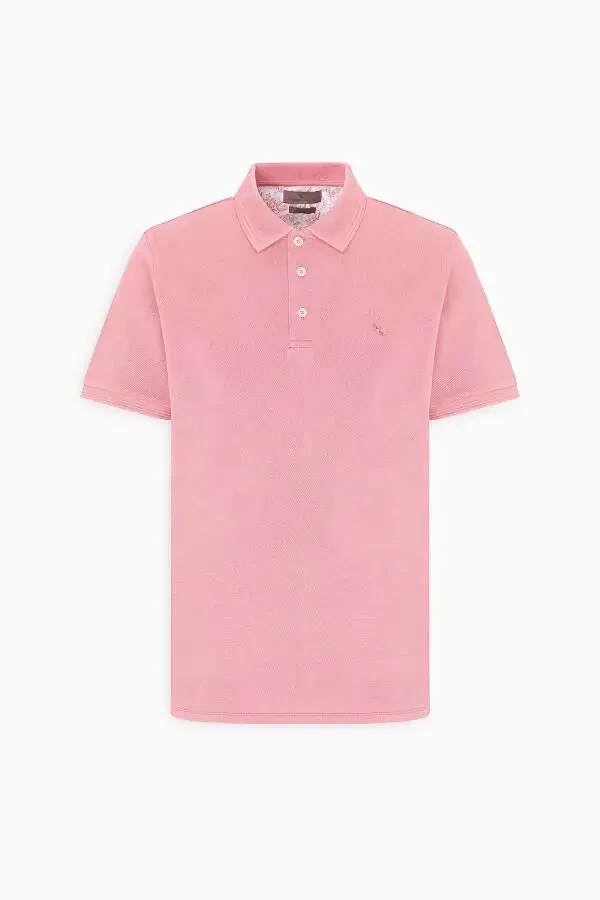 Men's Rose Slim Fit Narrow Cut Polo Collar 100% Cotton Short Sleeve T-Shirt - 5