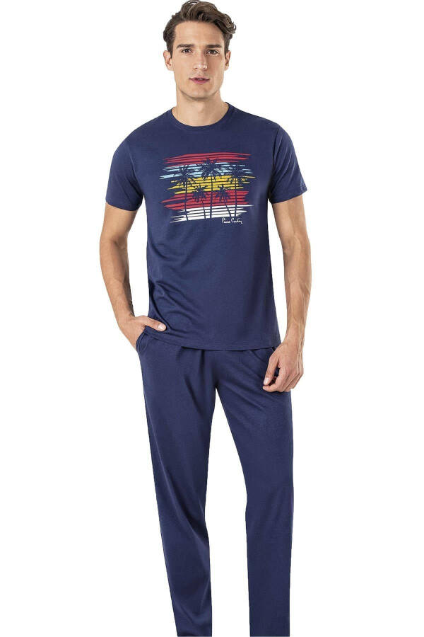 Men's Round Neck 100% Cotton Jersey Pajama Set - 1