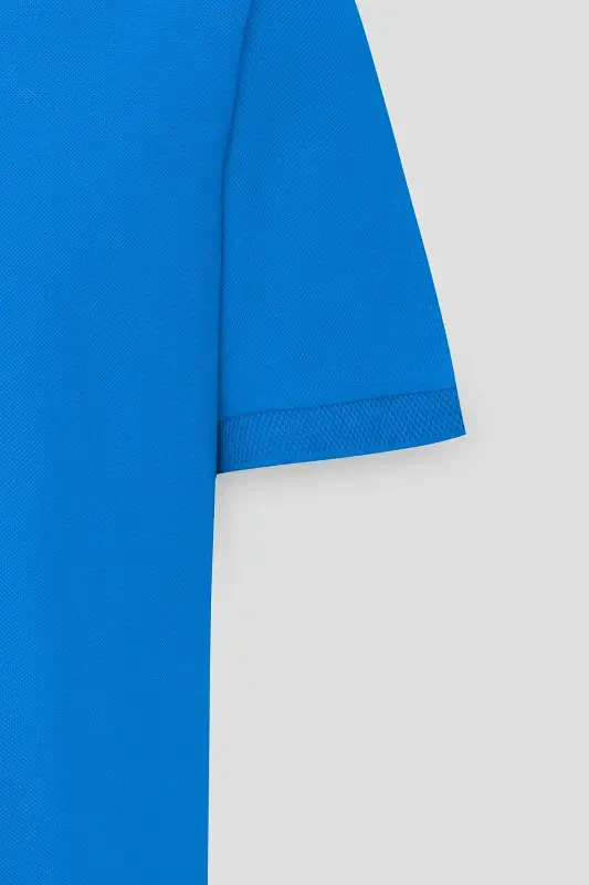 Men's Royal Blue 100% Cotton Wrinkle-Resistant Pique Polo Collar Slim Fit Narrow Cut T-Shirt-Royal Blue - 6