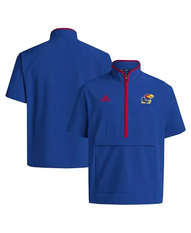 Men's Royal Kansas Jayhawks Coaches Sideline Half-Zip Short Sleeve Jacket-Royal - 1