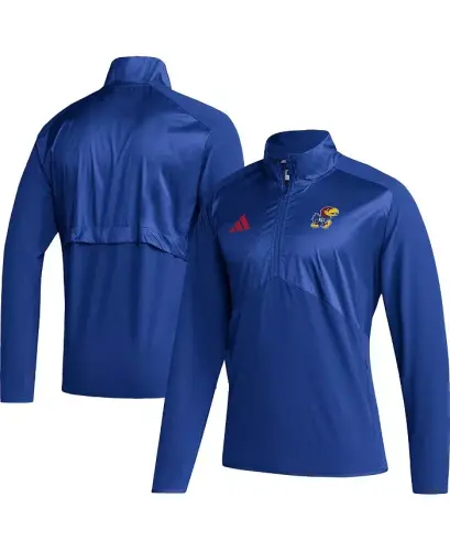 Men's Royal Kansas Jayhawks Sideline AEROREADY Raglan Sleeve Quarter-Zip Jacket-Royal - 1