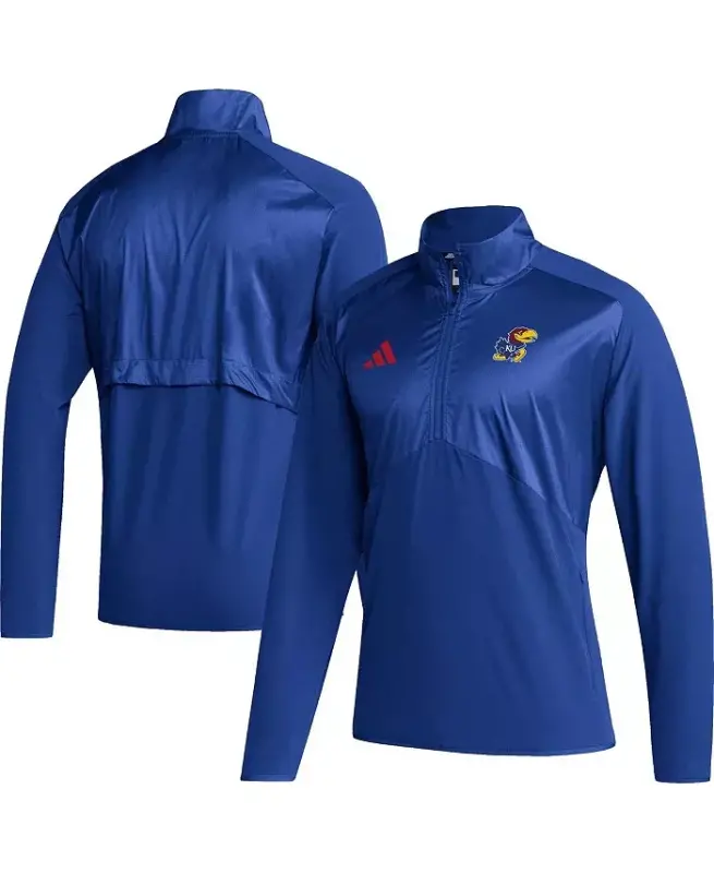 Men's Royal Kansas Jayhawks Sideline AEROREADY Raglan Sleeve Quarter-Zip Jacket-Royal - ADIDAS