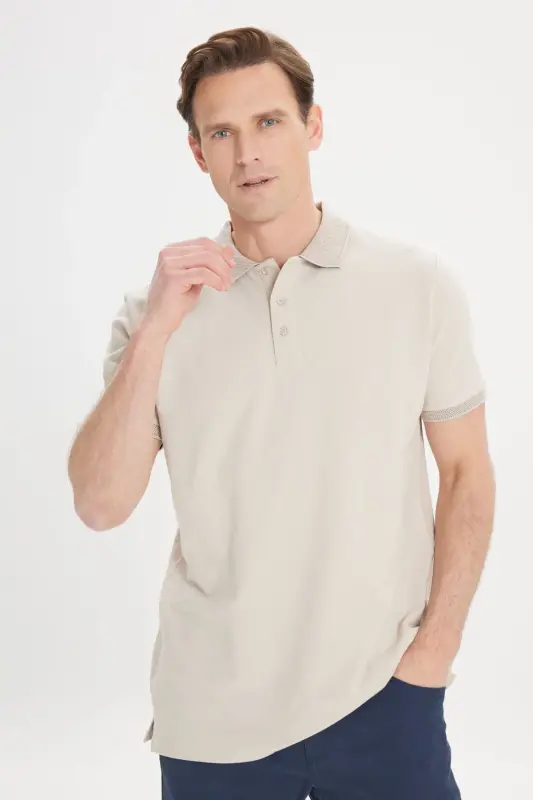 Men's Safari 100% Cotton Wrinkle-Resistant Pique Polo Collar Slim Fit Narrow Cut T-Shirt - 6