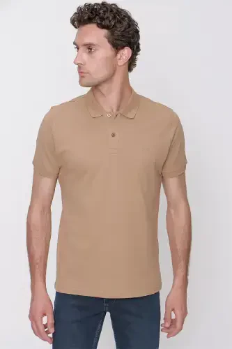 Men's Safari Basic Plain 100% Cotton Slim Fit Narrow Cut Short Sleeve Polo Neck T-Shirt - 3