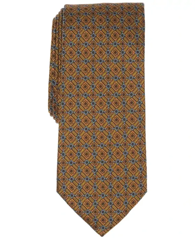 Men's Salton Geo-Pattern Tie, Exclusively at Modazone - Cognac - ALFANI