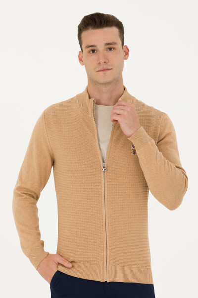 Men's Sand Melange Basic Knit Cardigan - 1