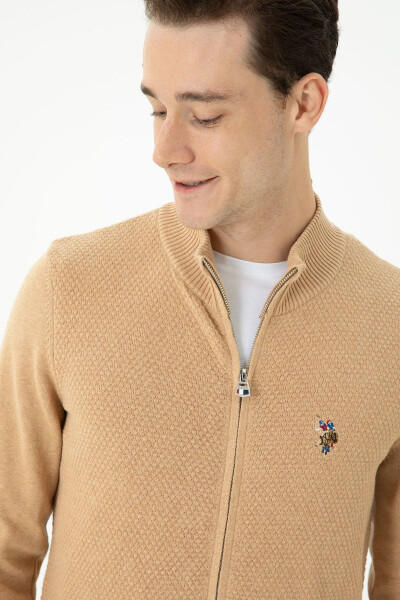 Men's Sand Melange Basic Knit Cardigan - 1