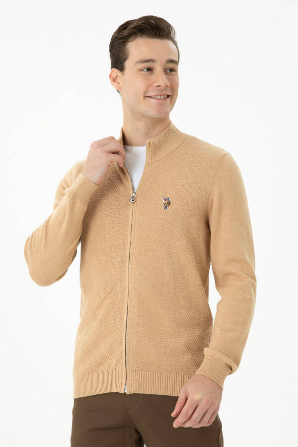 Men's Sand Melange Basic Knit Cardigan - 3