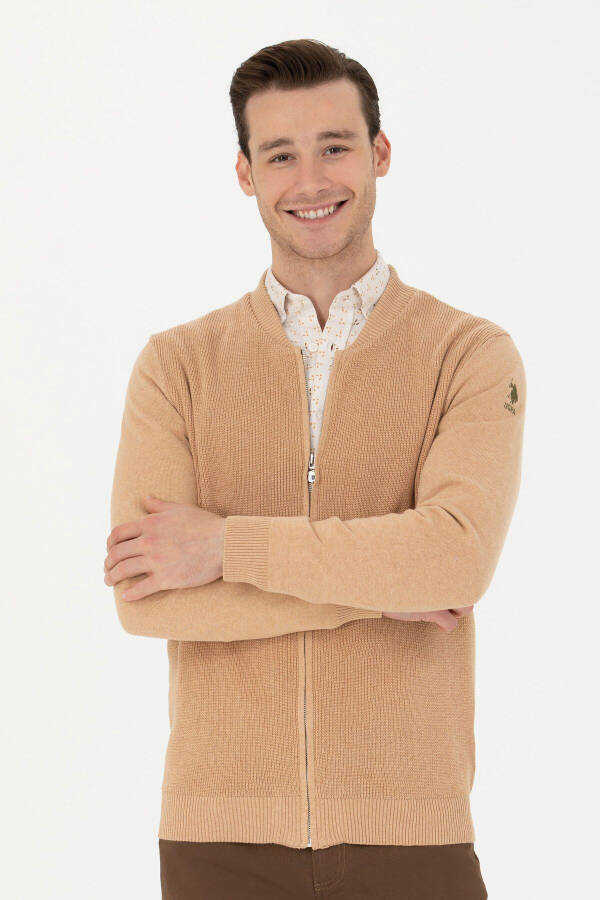 Men's Sand Melange Basic Knit Cardigan - 1