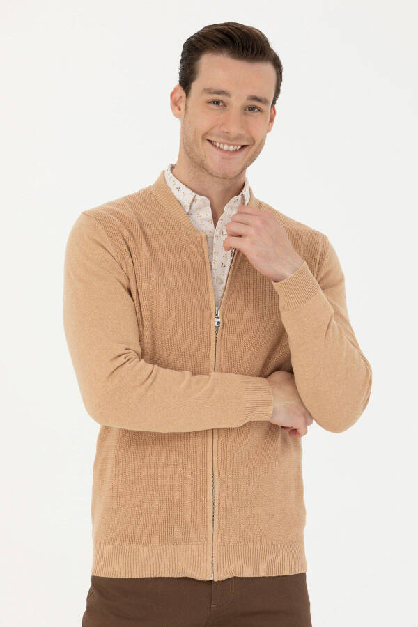 Men's Sand Melange Basic Knit Cardigan - 3