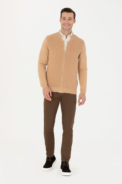 Men's Sand Melange Basic Knit Cardigan - 4