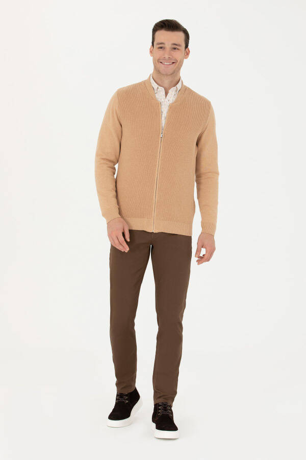 Men's Sand Melange Basic Knit Cardigan - 4