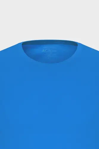 Men's Sax Blue 100% Cotton Slim Fit Crew Neck Basic T-Shirt-Sax Blue - 12