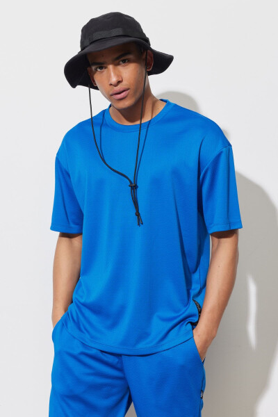 Men's Sax Blue Loose Fit Crew Neck Soft Touch Sports T-Shirt - 6