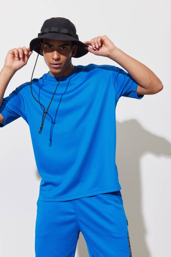 Men's Sax Blue Loose Fit Crew Neck Soft Touch Sports T-Shirt - 7