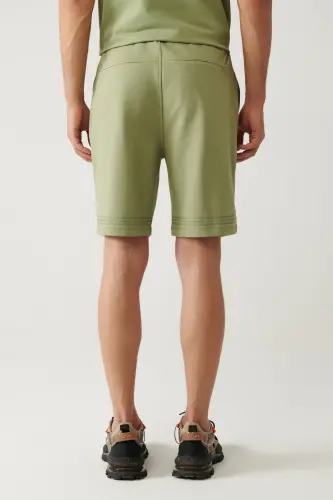 Men's Sea Green Jersey Fabric 2 Thread Knitted Shorts with Side Pockets A41y3622-Sea Green - 4