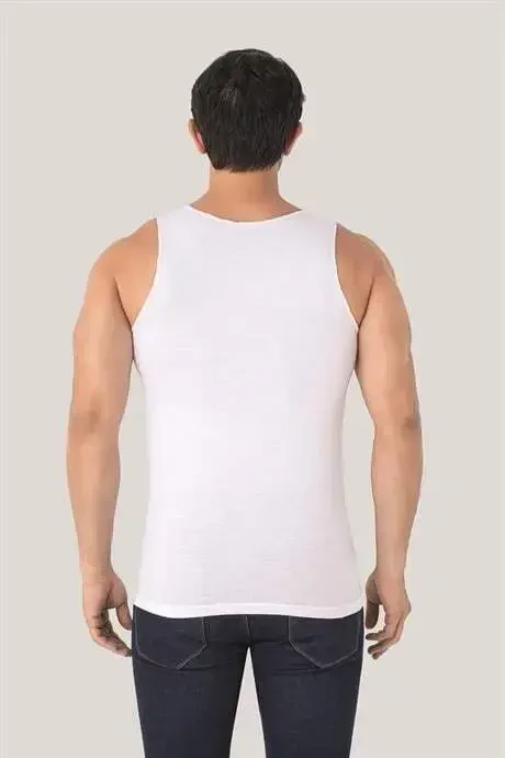 Men's Seamless Tank Top White 100% Cotton Combed - 4