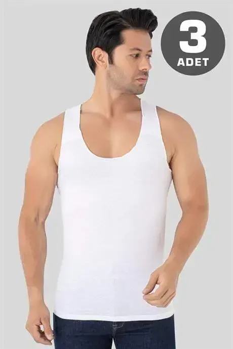 Men's Seamless Undershirt White 100% Cotton 3-Pack - BÜYÜKBEDENIZ