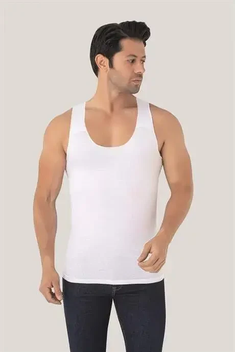 Men's Seamless Undershirt White 100% Cotton Combed 2-Pack - 3