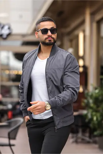 Men's Seasonal Bomber College Jacket-Anthracite - BASEL.CO (1)