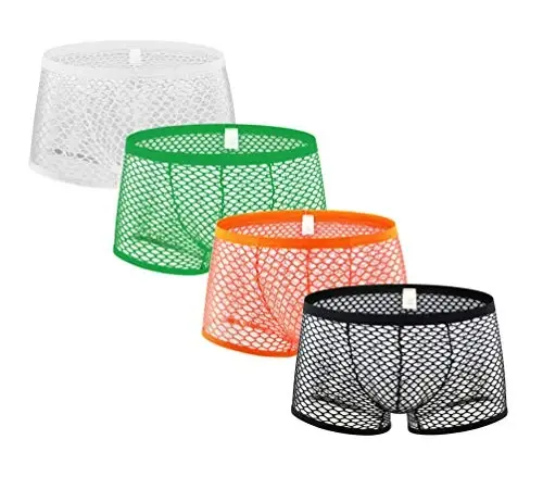 Men's See Through Fishnet Boxer Briefs Underwear Lingerie Booty Shorts - SWBREETY