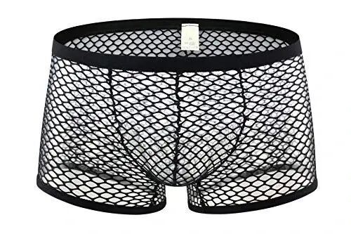 Men's See Through Fishnet Boxer Briefs Underwear Lingerie Booty Shorts - Swbreety