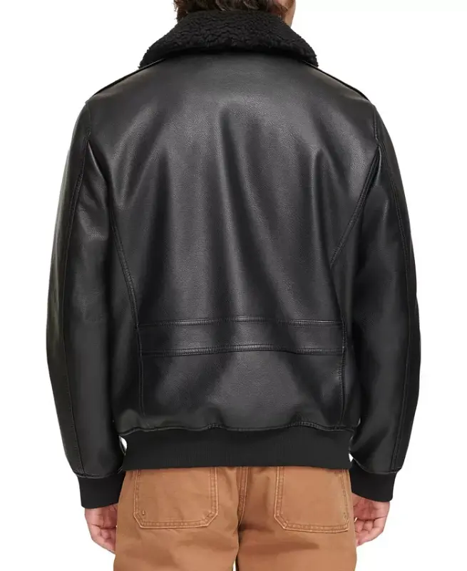 Men's Sherpa Collar Faux Leather Bomber Jacket - 2