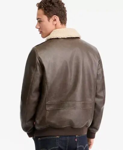 Men's Sherpa Collar Faux Leather Bomber Jacket - 5